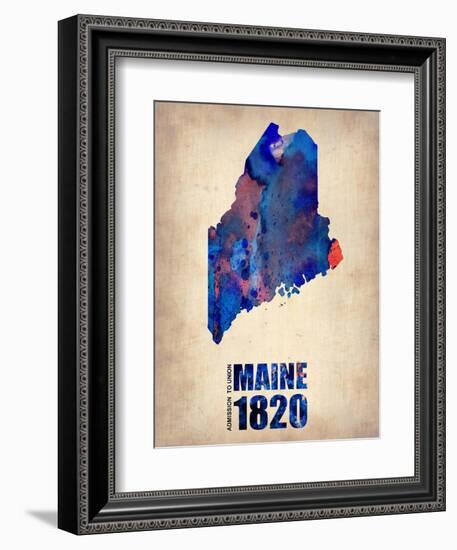 Maine Watercolor Map-NaxArt-Framed Art Print