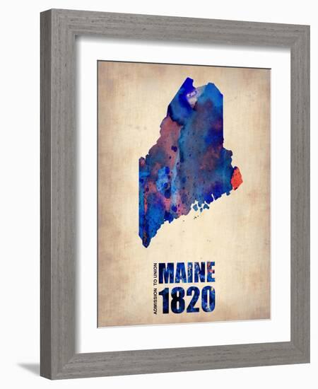 Maine Watercolor Map-NaxArt-Framed Art Print