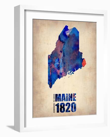 Maine Watercolor Map-NaxArt-Framed Art Print