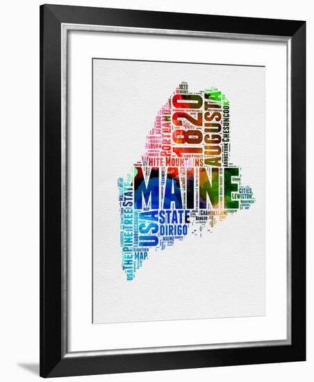 Maine Watercolor Word Cloud-NaxArt-Framed Art Print