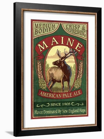 Maine - White Tailed Deer Ale Vintage Sign-Lantern Press-Framed Art Print