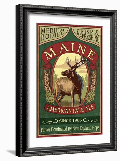 Maine - White Tailed Deer Ale Vintage Sign-Lantern Press-Framed Art Print