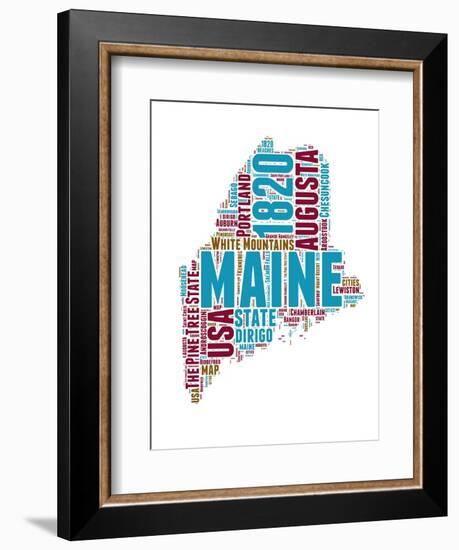 Maine Word Cloud Map-NaxArt-Framed Art Print