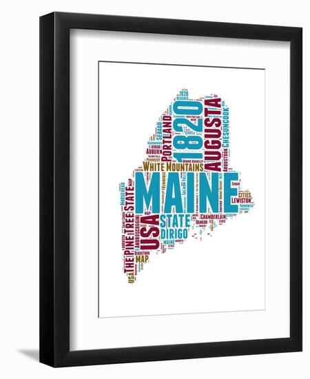 Maine Word Cloud Map-NaxArt-Framed Art Print