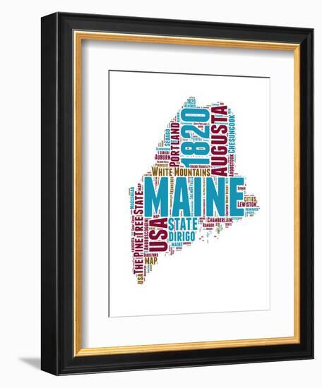 Maine Word Cloud Map-NaxArt-Framed Art Print