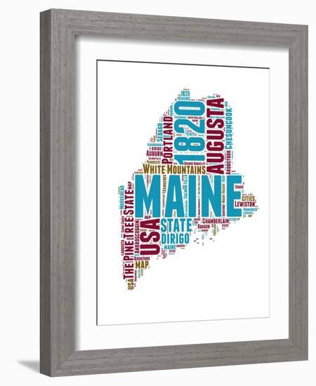 Maine Word Cloud Map-NaxArt-Framed Art Print