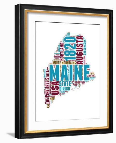 Maine Word Cloud Map-NaxArt-Framed Art Print