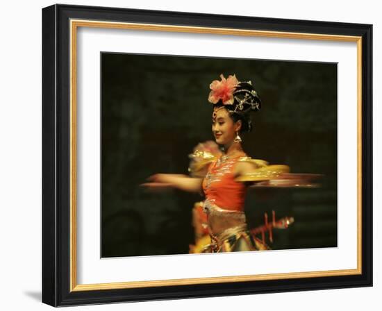 Mainland China Dance Group Perform an Arrangement Depicting Buddhist Imagery Found in the Grottoes -null-Framed Photographic Print