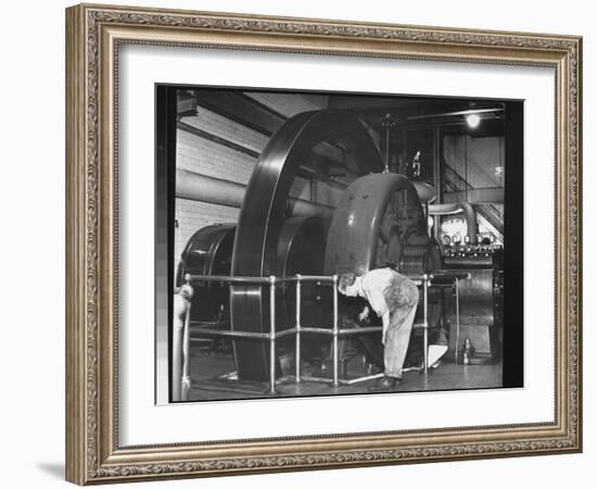 Maintanence Man Checking Power Generator in the Basement of the New York Public Library-Alfred Eisenstaedt-Framed Premium Photographic Print