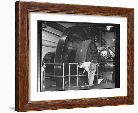 Maintanence Man Checking Power Generator in the Basement of the New York Public Library-Alfred Eisenstaedt-Framed Premium Photographic Print