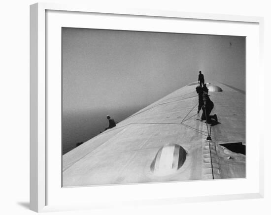 Maintenance Crewmen on Top of Graf Zeppelin repair damage caused Atlantic Ocean Storm during flight-Alfred Eisenstaedt-Framed Photographic Print