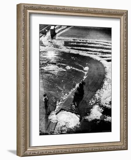 Maintenance Men Removing Ice After Hockey Game in Madison Square Garden-Gjon Mili-Framed Photographic Print