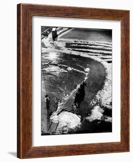 Maintenance Men Removing Ice After Hockey Game in Madison Square Garden-Gjon Mili-Framed Photographic Print