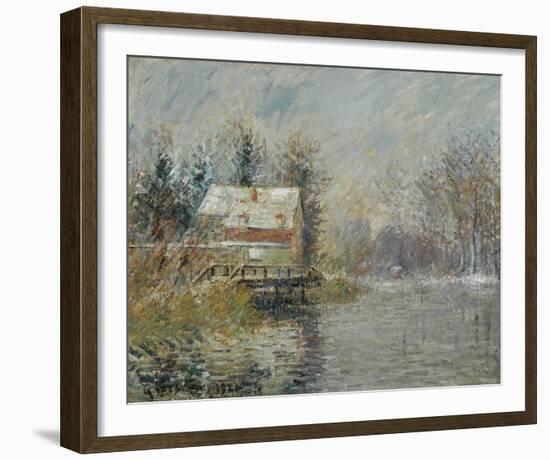 Maison au bord de l'Eau, Effet de Neige-Gustave Loiseau-Framed Art Print