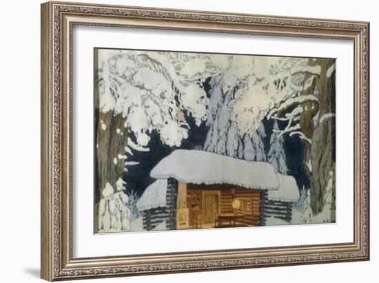 Maison De Bois Dans La Foret Enneigee. Decor Pour La Piece De Theatre  Le Commandant Souvorov . Oeu-Ivan Bilibin-Framed Giclee Print