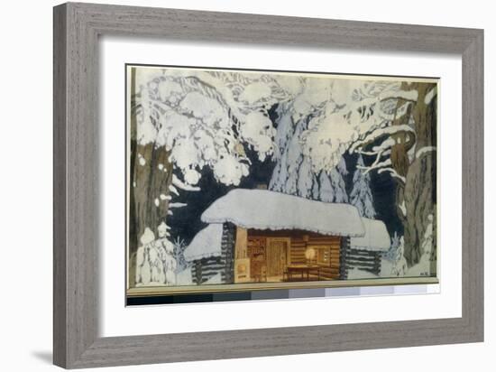 Maison De Bois Dans La Foret Enneigee. Decor Pour La Piece De Theatre  Le Commandant Souvorov . Oeu-Ivan Bilibin-Framed Giclee Print