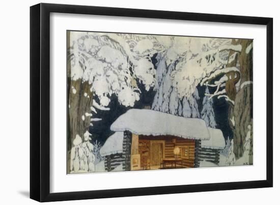 Maison De Bois Dans La Foret Enneigee. Decor Pour La Piece De Theatre  Le Commandant Souvorov . Oeu-Ivan Bilibin-Framed Giclee Print