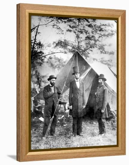 Maj. Allan Pinkerton, US President Abraham Lincoln and Gen. John McClernand, during the Civil War-Alexander Gardner-Framed Premier Image Canvas