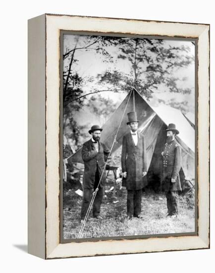 Maj. Allan Pinkerton, US President Abraham Lincoln and Gen. John McClernand, during the Civil War-Alexander Gardner-Framed Premier Image Canvas