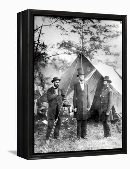 Maj. Allan Pinkerton, US President Abraham Lincoln and Gen. John McClernand, during the Civil War-Alexander Gardner-Framed Premier Image Canvas