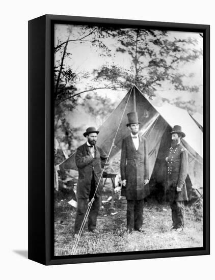 Maj. Allan Pinkerton, US President Abraham Lincoln and Gen. John McClernand, during the Civil War-Alexander Gardner-Framed Premier Image Canvas