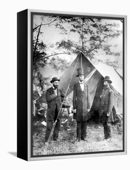 Maj. Allan Pinkerton, US President Abraham Lincoln and Gen. John McClernand, during the Civil War-Alexander Gardner-Framed Premier Image Canvas