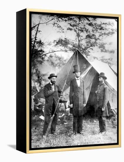 Maj. Allan Pinkerton, US President Abraham Lincoln and Gen. John McClernand, during the Civil War-Alexander Gardner-Framed Premier Image Canvas