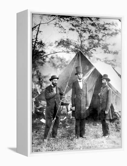 Maj. Allan Pinkerton, US President Abraham Lincoln and Gen. John McClernand, during the Civil War-Alexander Gardner-Framed Premier Image Canvas