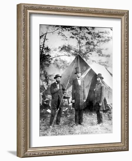 Maj. Allan Pinkerton, US President Abraham Lincoln and Gen. John McClernand, during the Civil War-Alexander Gardner-Framed Premium Photographic Print