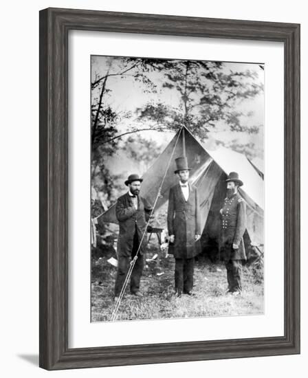 Maj. Allan Pinkerton, US President Abraham Lincoln and Gen. John McClernand, during the Civil War-Alexander Gardner-Framed Premium Photographic Print