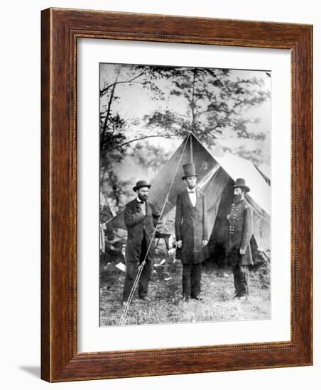 Maj. Allan Pinkerton, US President Abraham Lincoln and Gen. John McClernand, during the Civil War-Alexander Gardner-Framed Premium Photographic Print