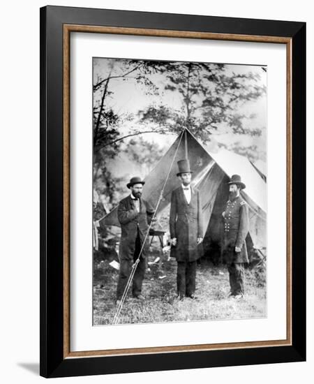 Maj. Allan Pinkerton, US President Abraham Lincoln and Gen. John McClernand, during the Civil War-Alexander Gardner-Framed Premium Photographic Print