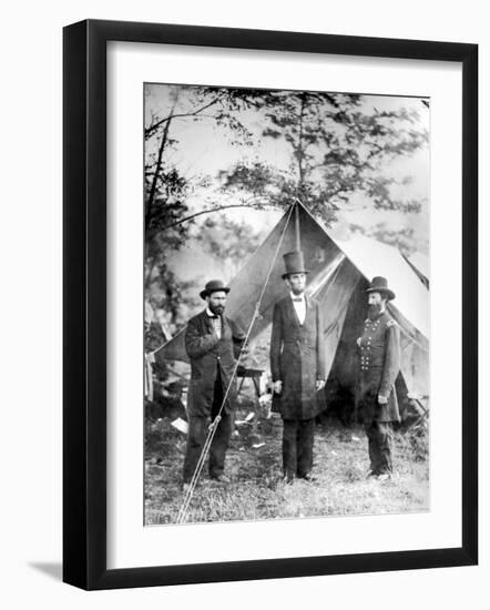 Maj. Allan Pinkerton, US President Abraham Lincoln and Gen. John McClernand, during the Civil War-Alexander Gardner-Framed Premium Photographic Print