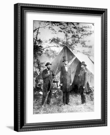 Maj. Allan Pinkerton, US President Abraham Lincoln and Gen. John McClernand, during the Civil War-Alexander Gardner-Framed Premium Photographic Print