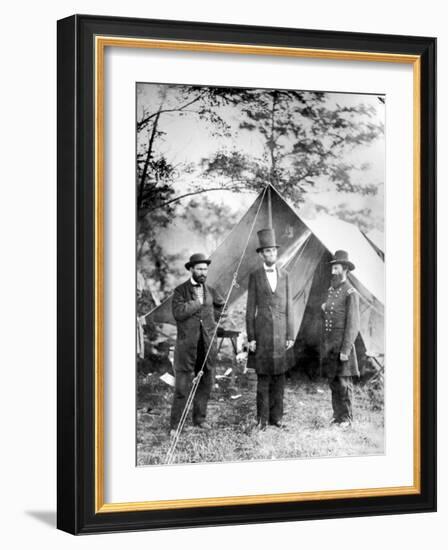 Maj. Allan Pinkerton, US President Abraham Lincoln and Gen. John McClernand, during the Civil War-Alexander Gardner-Framed Premium Photographic Print