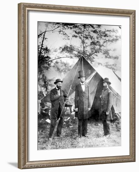 Maj. Allan Pinkerton, US President Abraham Lincoln and Gen. John McClernand, during the Civil War-Alexander Gardner-Framed Premium Photographic Print