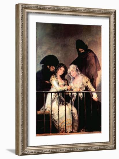 Majas on a Balcony-Francisco de Goya-Framed Art Print