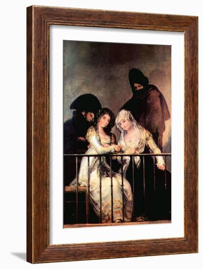 Majas on a Balcony-Francisco de Goya-Framed Art Print