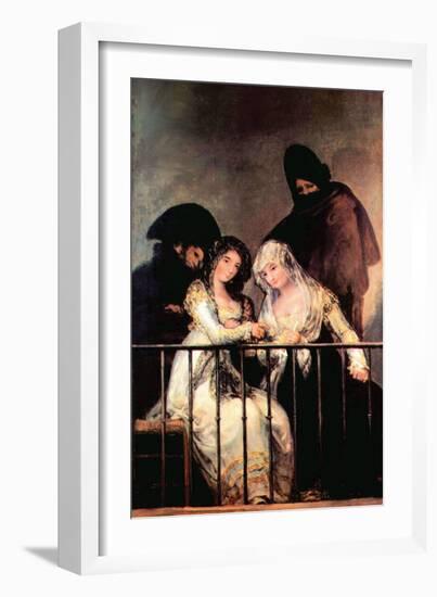 Majas on a Balcony-Francisco de Goya-Framed Art Print