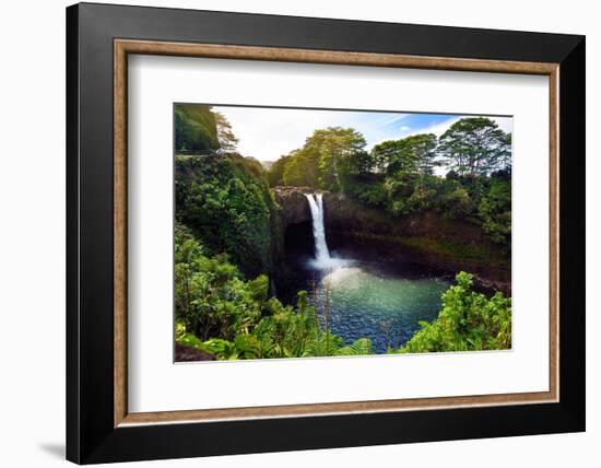 Majesitc Rainbow Falls Waterfall in Hilo, Wailuku River State Park, Hawaii. the Falls Flows over a-MNStudio-Framed Photographic Print