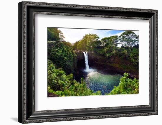 Majesitc Rainbow Falls Waterfall in Hilo, Wailuku River State Park, Hawaii. the Falls Flows over a-MNStudio-Framed Photographic Print