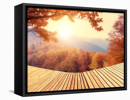 Majestic Landscape with Autumn Leaves in Forest. Carpathian, Ukraine, Europe. Beauty World. Retro F-Leonid Tit-Framed Premier Image Canvas