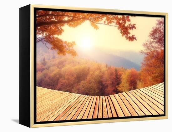 Majestic Landscape with Autumn Leaves in Forest. Carpathian, Ukraine, Europe. Beauty World. Retro F-Leonid Tit-Framed Premier Image Canvas