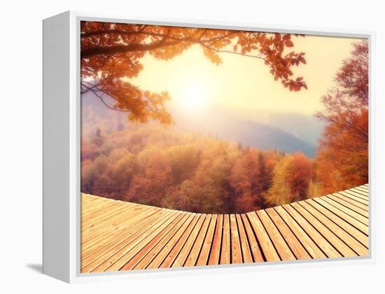 Majestic Landscape with Autumn Leaves in Forest. Carpathian, Ukraine, Europe. Beauty World. Retro F-Leonid Tit-Framed Premier Image Canvas