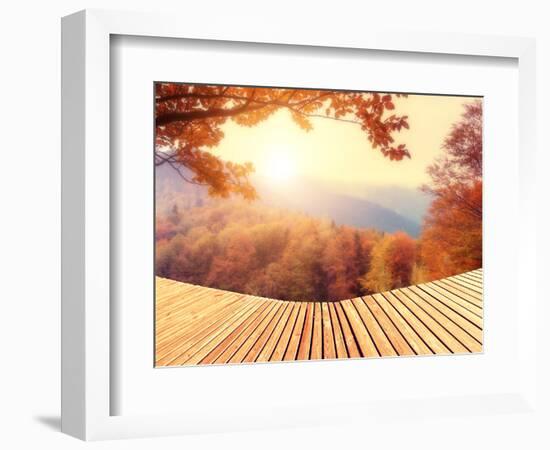 Majestic Landscape with Autumn Leaves in Forest. Carpathian, Ukraine, Europe. Beauty World. Retro F-Leonid Tit-Framed Photographic Print