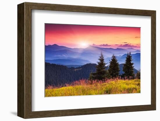 Majestic Morning Mountain Landscape with Colorful Cloud. Dramatic Sky. Carpathian, Ukraine, Europe.-Leonid Tit-Framed Photographic Print