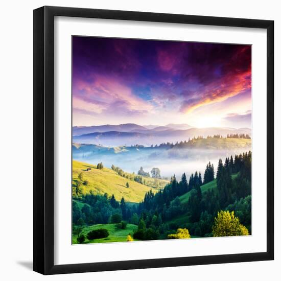 Majestic Mountain Landscape with Colorful Cloud. Dramatic Overcast Sky. Carpathian, Ukraine, Europe-Creative Travel Projects-Framed Photographic Print