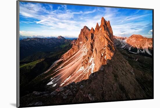 Majestic peaks of Odle group, Seceda, Furchetta and Sass Rigais at sunset-Roberto Moiola-Mounted Photographic Print