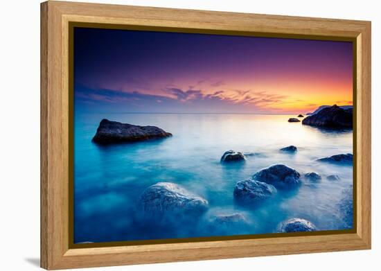 Majestic Summer Sunset over the Sea. Dramatic Sky. Crimea, Ukraine, Europe. Beauty World.-Leonid Tit-Framed Premier Image Canvas