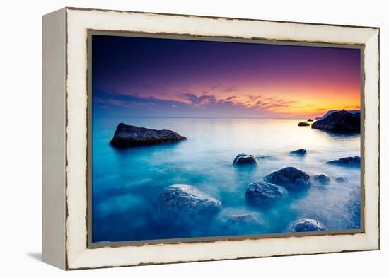 Majestic Summer Sunset over the Sea. Dramatic Sky. Crimea, Ukraine, Europe. Beauty World.-Leonid Tit-Framed Premier Image Canvas